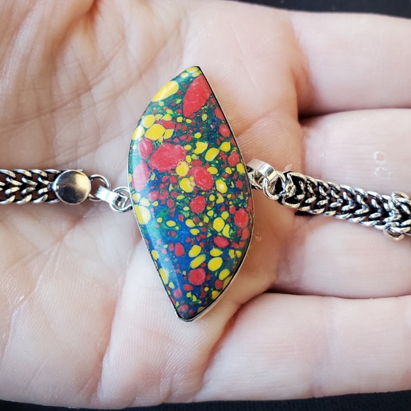 New Mosaic Jasper 925 Silver Bangle Bracelet. - Picture 13 of 14